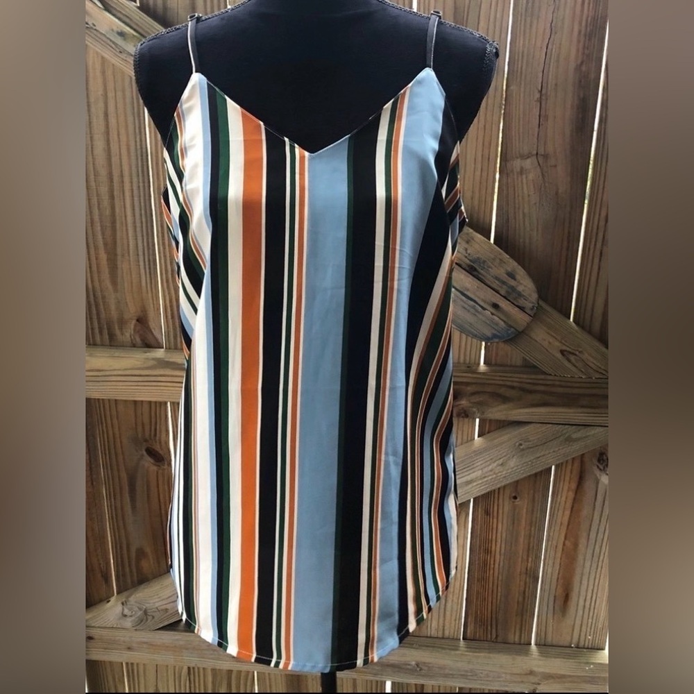 Japna Spaghetti Strap, Blue Striped Tank Size L